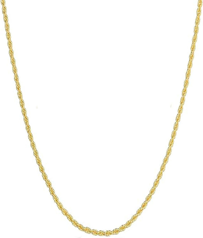 14k Yellow Gold Solid Rope Chain Necklace for Women and Men Jewelry with Lobster Clasp
