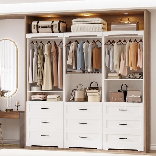 IRONCK Freestanding Closet System with Adjustable Shelves & 3 Drawers