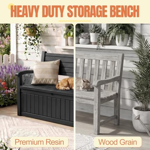 Storage Bench Outdoor Deck Box, 120 Gallon Lockable Patio Furniture