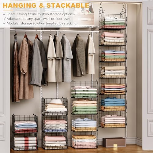 X-cosrack 7 Tier Foldable Hanging Closet Organizer and Storage,Wire Closet Sh...