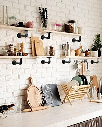 MUZIK 12Pc 7"×4" L Pipe Shelf Bracket, Heavy Duty Wall Mount, DIY S...
