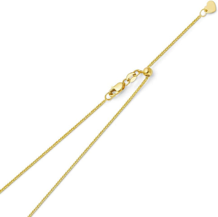 14k REAL Yellow OR White Gold Solid 0.8mm Square Wheat Length Adjustable Chain Necklace with Lobster Claw Clasp
