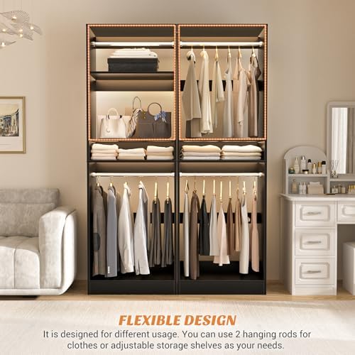 Unikito 25" Closet Organizer System with Hanging Rods and Shelves, Black