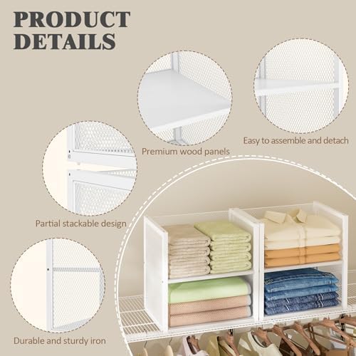 4-Tier Stackable Closet Organizers and Storage Basket, Wire Clothes Shelf Org...