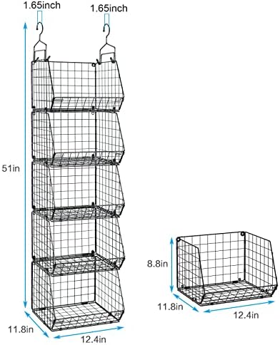 X-cosrack 5 Tier Closet Hanging Organizer, Clothes Hanging Shelves with 4 Han...