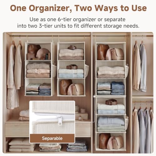 StorageWorks Hanging Closet Organizer, 6-Shelf with 2-in-1 Design, Ivory