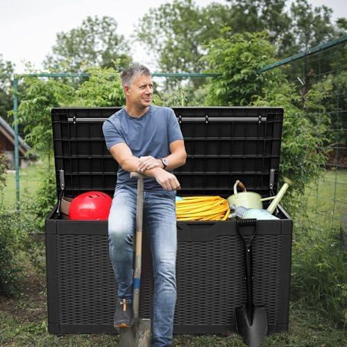 Greesum 100 Gallon Resin Deck Box Large Outdoor Storage, Imitation Rattan Wea...