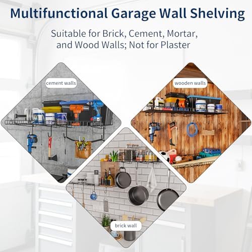 4 Pack Garage Wall Shelf, Wall Mounted Storage Shelves, Heavy Duty Metal Shel...
