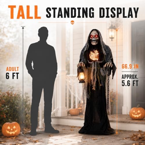 5.6FT Animatronics Grim Reaper Halloween Indoor Outdoor Decorations