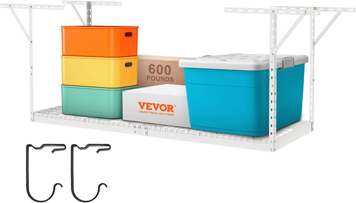 VEVOR Overhead Garage Storage Rack, 3x8 Ceiling Racks, Heavy Duty Adjustable Steel Racks for Organized Storage, 600 lbs Capacity, 22''-40" (White)