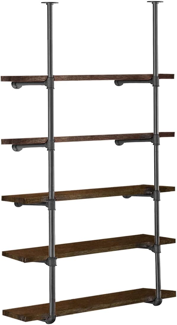HITOMEN Industrial Iron Pipe Shelves, 2 Set 5-Tier 70.5" Tall 12" D...