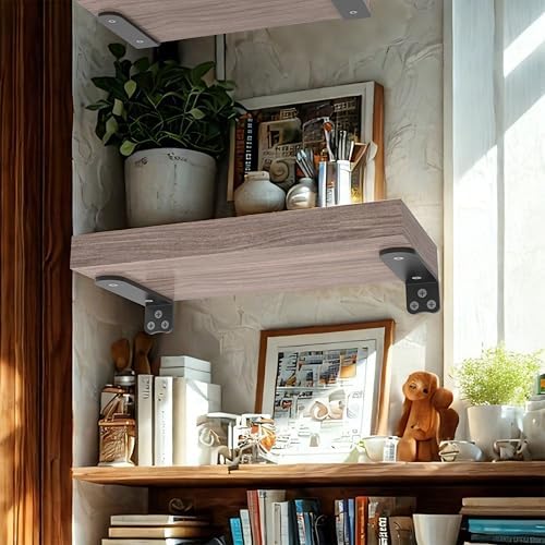 10Inch Black Heavy Duty Floating Shelf Bracket 6 Pack 3-Hole Mount