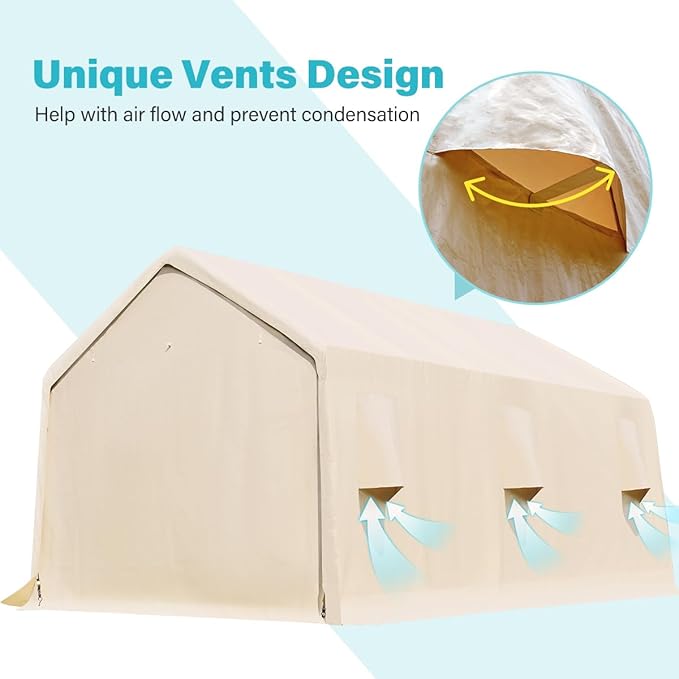 ADVANCE OUTDOOR 13x20 ft Carport 2 Roll up Doors & Vents Outdoor Portable