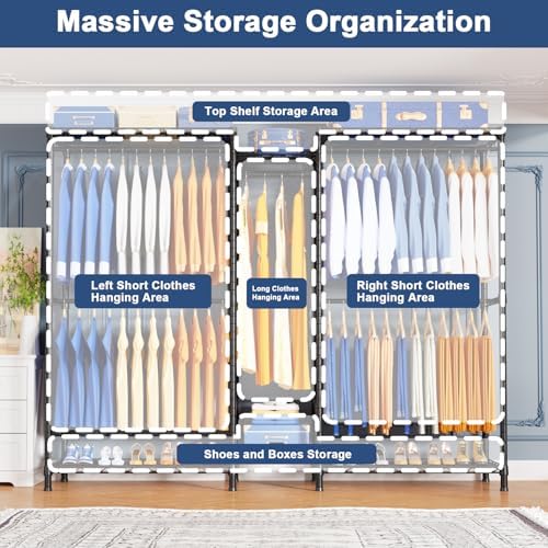Ulif E12 Pro Clothes Rack，Heavy Duty Freestanding Garment Rack with Shelves，M...