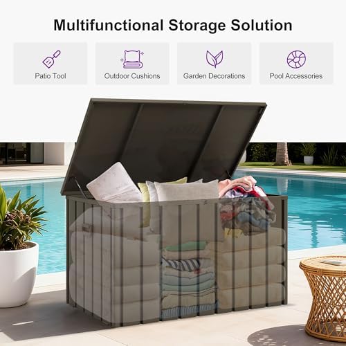 PURPLE LEAF Outdoor Deck Box 120 Gallon, Waterproof Lockable Storage, Brown