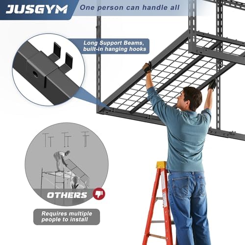 Jusgym 4X6FT Overhead Garage Storage Rack, 26"-40" Height Adjustabl...