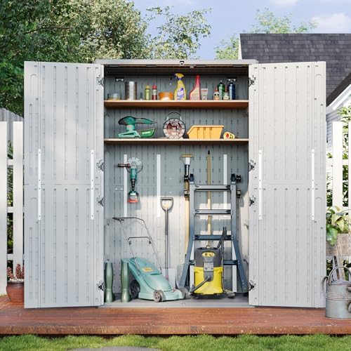 Aoxun Outdoor Storage Shed, 64 Cu.Ft Vertical Resin Sheds, White