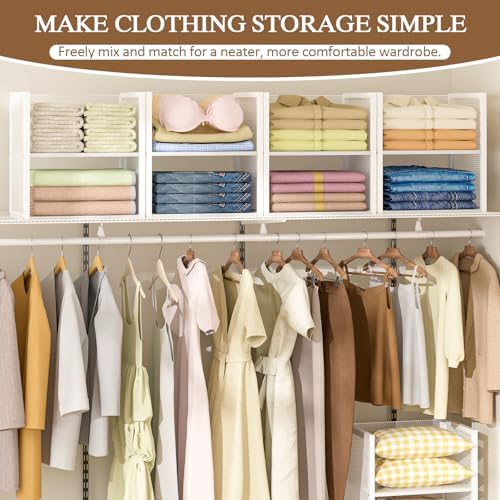 4-Tier Stackable Closet Organizers and Storage Basket, Wire Clothes Shelf Org...