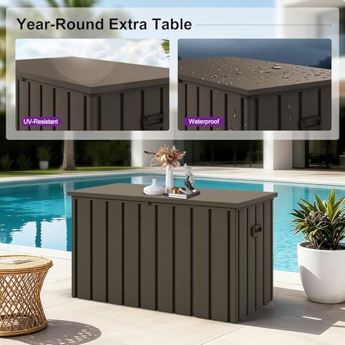 PURPLE LEAF Outdoor Deck Box 120 Gallon, Waterproof Lockable Storage, Brown