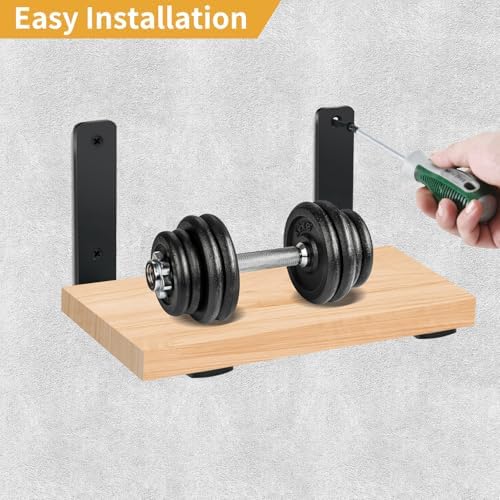 12 Pack - L 8" x H 6" x W1.5, 5mm Thick Black L Shelf Bracket, Iron...