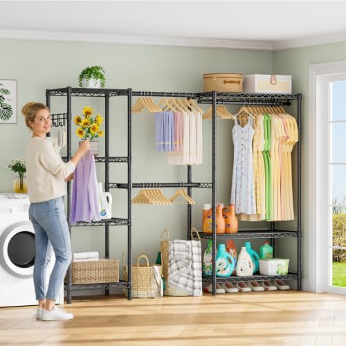 Golpart Heavy Duty Clothes Rack Metal Wardrobe with Adjustable Wire Shelves