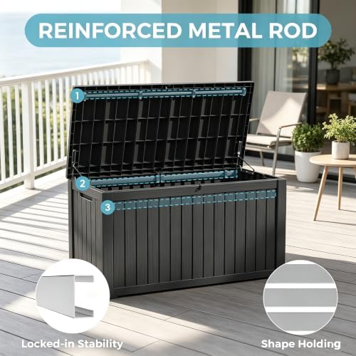 Resin Outdoor Deck Storage Box Waterproof (Black, 180 Gallon)