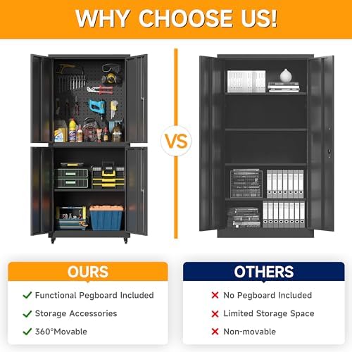 Metal Cabinet with Wheels,72.8" H Rolling Tool Storage Cabinet with Lock...