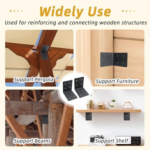 6-Pack 4"x4"x3-1/8 Heavy Duty Steel Corner Bracket, L Right Angle B...
