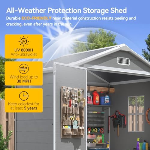 Aoxun 6x4 FT Outdoor Storage Shed, Outdoor Resin Shed with Floor, Gray