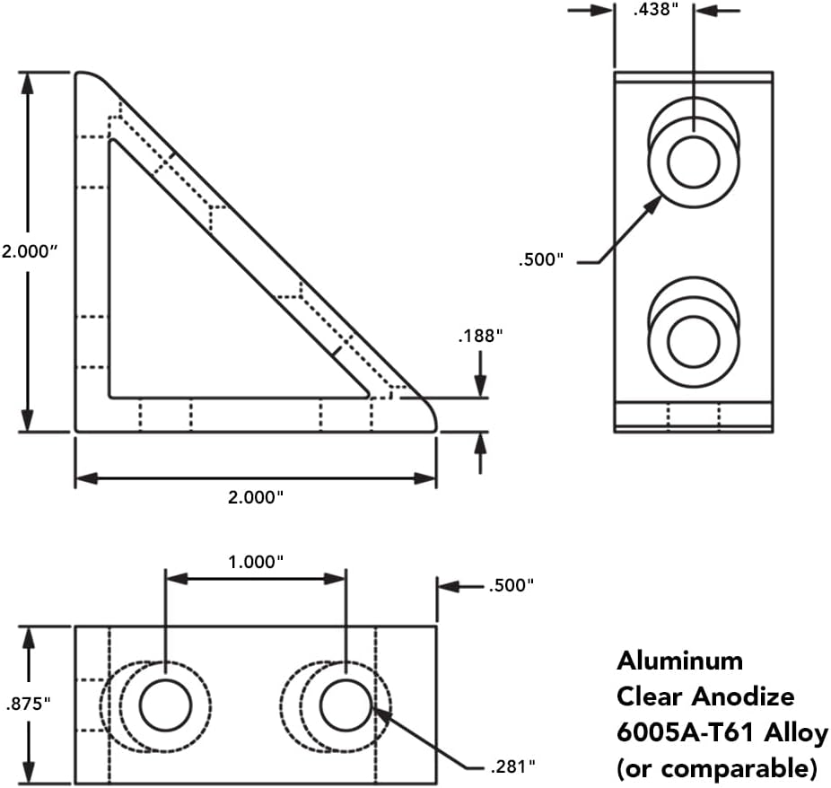 8020, 4136, 10 Series, 4 Hole Aluminum Inside Corner Gusset L Bracket for 80/...