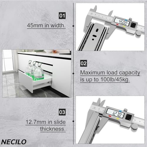 NECILO 10 Inch Ball Bearing Drawer Slides,100lb Full Ext Side Mount,5 Pairs