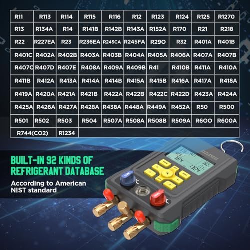 HVAC Digital Manifold Gauge Set for 92 Refrigerant Digital HVAC Gauges Pressu...