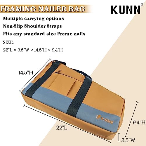 KUNN Framing Nailer Bag with Adjustable Shoulder Strap,Dual Lockable Zipper,E...