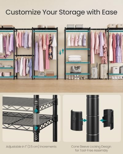 SONGMICS clothes rack, Adjustable Mesh Shelves and Hanging Rails