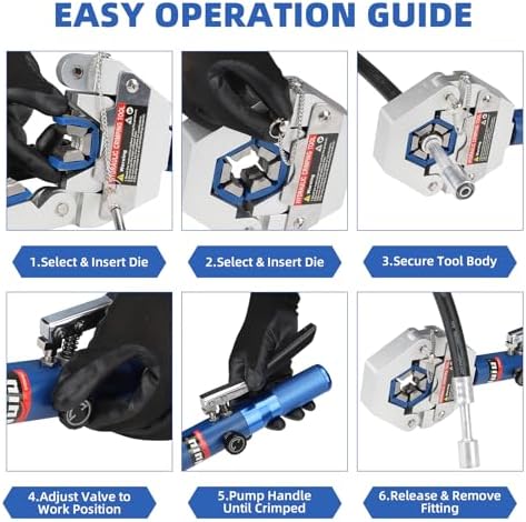 A/C Hose Crimper Kit, 8T Hydraulic Crimping Tool with 7 Dies FS-7842A