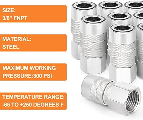 GASHER 12PCS 3/8-Inch Female Industrial Coupler,1/4 Basic Flow Quick Connect ...