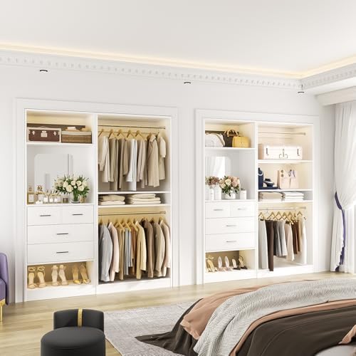 Unikito 61" Closet System, Heavy Duty Wood Closet Organizer with 2 Hangi...
