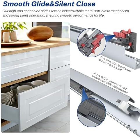 4 Pairs 8 Pcs Concealed Soft Close Undermount Drawer Slides 21 Inch