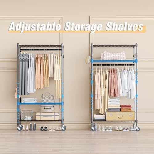 Homdox Heavy Duty Clothing Rack with 3 Tier Adjustable Wire Shelves, Garment ...