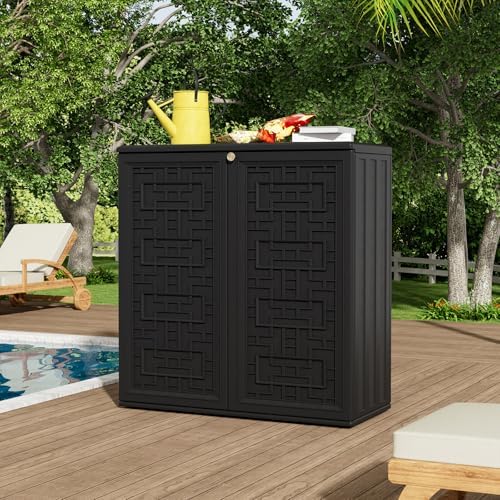 ZZM HDPE Outdoor Storage Shed, Outdoor Plastic Storage Cabinet, Horizontal Re...