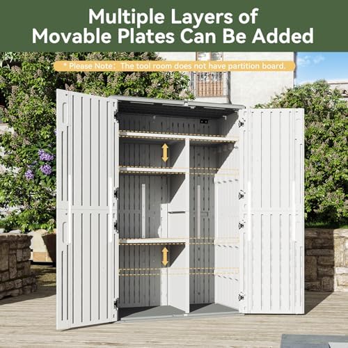 Aoxun Outdoor Storage Shed, 64 Cu.Ft Vertical Resin Sheds, White