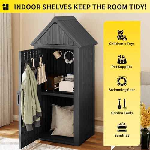 Fancyango Outdoor Resin Storage Cabinet Sturdy All-Weather Shed with Removabl...
