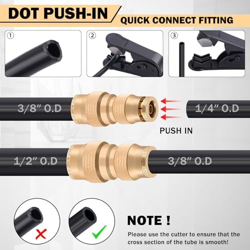 CheeMuii 136 Pcs Brass DOT Air Line Fittings Kit Push Lock DOT Air Fittings