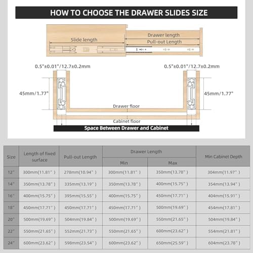 18 inch Drawer Slides 6 Pairs (12pcs) Full Extension Ball Bearing Drawer Rail...