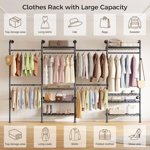 Closet Organizers and Storage, 4-Row Heavy Duty Clothes Rack for Hanging Clot...