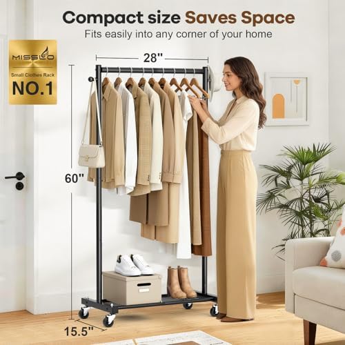 MISSLO Clothes Racks for Hanging Clothes 25mm Metal Clothing Rack with Shelve...