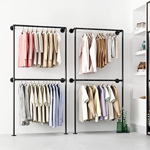 Industrial Pipe Clothing Rack Wall Mounted Garment Rack, Black Pipe Clothes R...