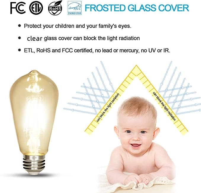 LED Edison Bulb 4W, Antique 40W Vintage Edison Bulb, E26 Light Bulb Non (Pack...