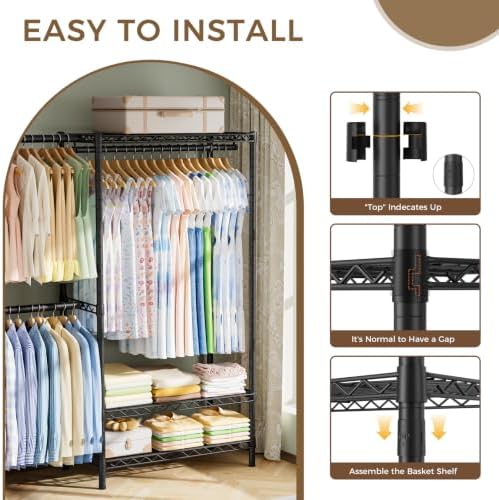 Golpart Heavy Duty Clothes Rack Metal Wardrobe with Adjustable Wire Shelves