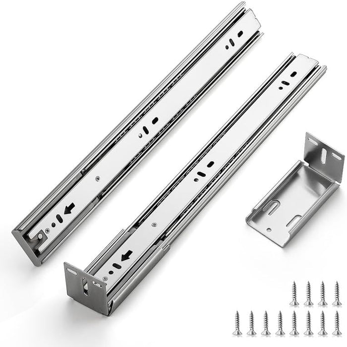 22 Inch Soft Close Drawer Slides, Side Mount Ball Bearing, 1 Pair, Silver